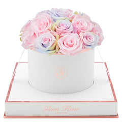 Rosé Round Candy Rainbow and Baby Pink Preserved Roses