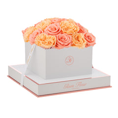 Blanche Square Van Gogh Peach and Coral Preserved Roses