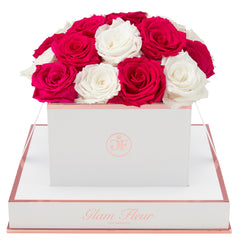 Blanche Square White and Fuchsia Preserved Roses