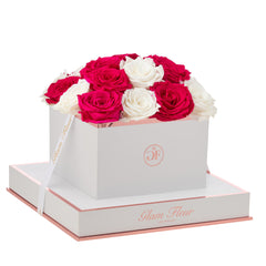 Blanche Square White and Fuchsia Preserved Roses