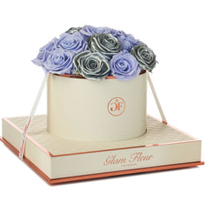 Montagé Round Metallic Silver and Lavender Preserved Roses