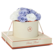 Montagé Round White and Lavender Preserved Roses