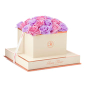 Montagé Square Baby Lily and Glow Pink Preserved Roses