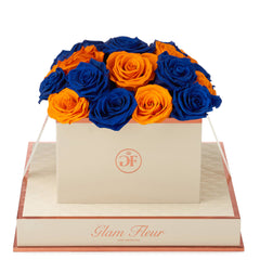 Montagé Square Blue Ocean and Orange Preserved Roses