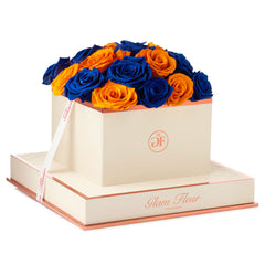 Montagé Square Blue Ocean and Orange Preserved Roses