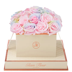 Montagé Square Candy Rainbow and Baby Pink Preserved Roses