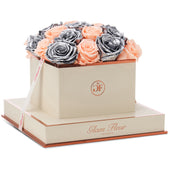 Montagé Square Peach and Metallic Silver Preserved Roses
