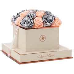 Montagé Square Peach and Metallic Silver Preserved Roses