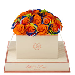 Montagé Square Rainbow and Orange Preserved Roses
