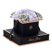 Noir Chic Metallic Silver and Glow Lavender Preserved Roses