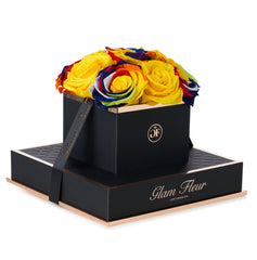 Noir Chic Rainbow and Yellow Preserved Roses