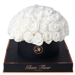 Noir Grande Round White Preserved Roses