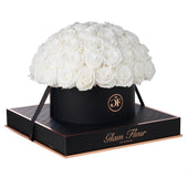 Noir Grande Round White Preserved Roses