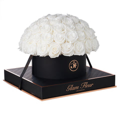 Noir Grande Round White Preserved Roses