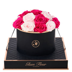 Noir Round Fuchsia and Baby Pink Preserved Roses