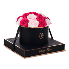 Noir Round Fuchsia and Baby Pink Preserved Roses