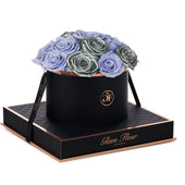 Noir Round Metallic Silver and Lavender Preserved Roses