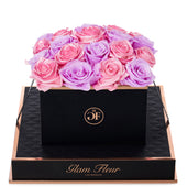 Noir Square Baby Lily and Glow Pink Preserved Roses