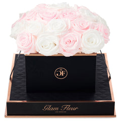 Noir Square Baby Pink and White Preserved Roses