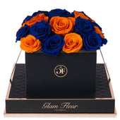 Noir Square Blue Ocean and Orange Preserved Roses