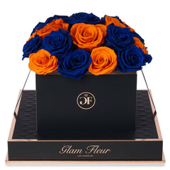 Noir Square Blue Ocean and Orange Preserved Roses