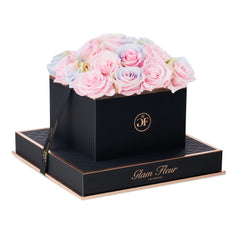 Noir Square Candy Rainbow and Baby Pink Preserved Roses
