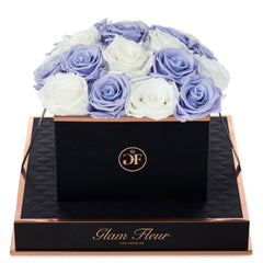 Noir Square Lavender and White Preserved Roses
