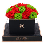 Noir Square Light Red and Green Preserved Roses