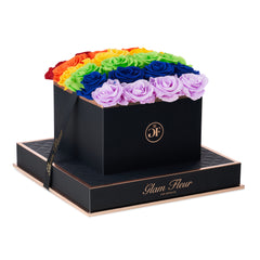 Noir Square Rainbow Ombre Preserved Roses