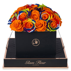 Noir Square Rainbow & Orange Preserved Roses
