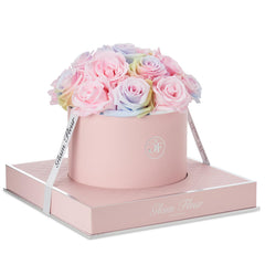 Rosé Round Candy Rainbow and Baby Pink Preserved Roses