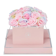 Rosé Square Candy Rainbow and Baby Pink Preserved Roses